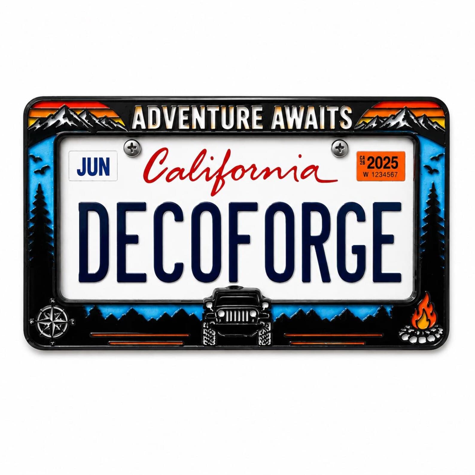 Adventure Awaits Mountain Jeep Frame handmade license plate frame
