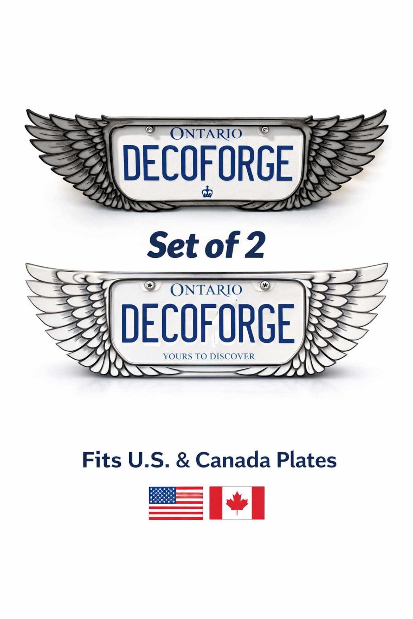 Winged License Plate Frame Set (2-Piece) handmade license plate frame